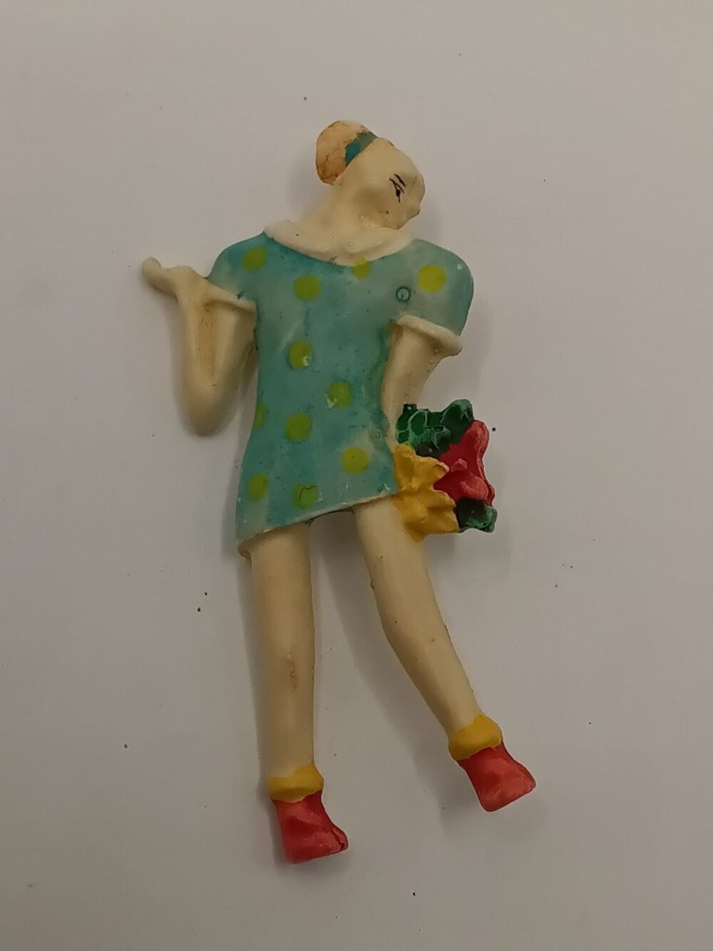 Vintage Figural Brooch Pin Fashion Woman Holding Flowers Taiwan R.O.C.